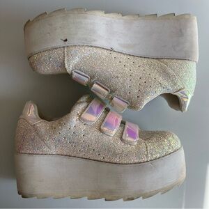 ✨YRU | Icy LALA Sparkly Iridescent Glitter Velcro Platform Sneakers